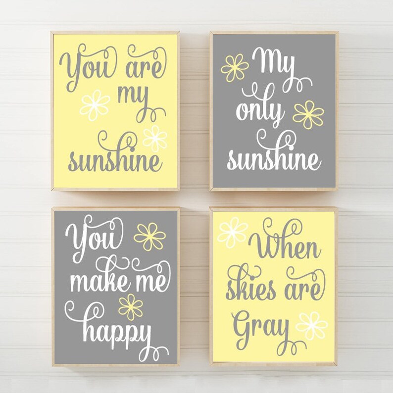 Yellow Gray You Are My SUNSHINE Wall Art Canvas or Print Etsy