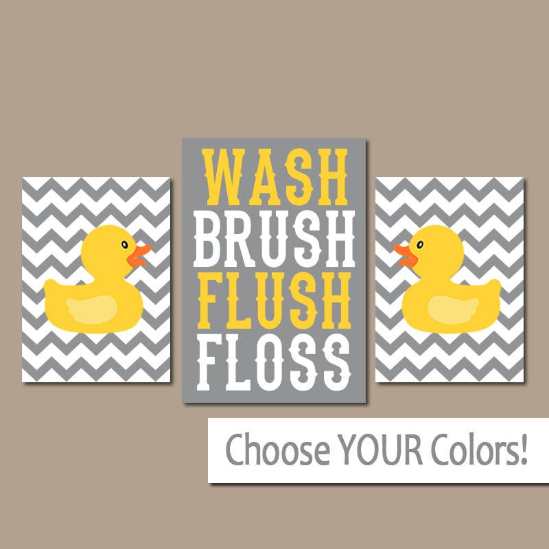 DUCK BATHROOM Wall Art Gray Yellow Duck Decor Rubber Duckie | Etsy