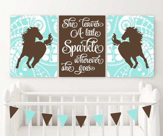 Girl Horse Wall Art Cowgirl Bedroom Decor Baby Girl Nursery Decor Canvas Or Prints She Leaves A Little Sparkle Horse Paisley Set Of 3