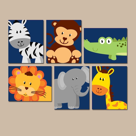 JUNGLE Animal Wall Art Canvas or Prints Boy Girl Nursery Etsy