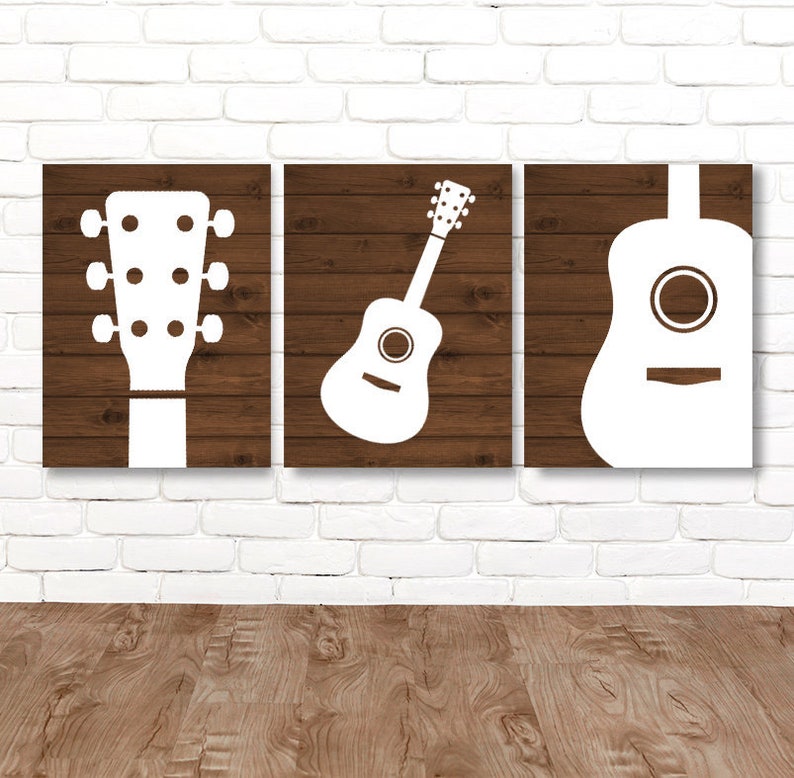 Wood Guitar Wall Art Music Theme Guitar Nursery Boy Bedroom Wall Decor Canvas Or Prints Music Art Rock N Roll Rock And Roll Set Of 3