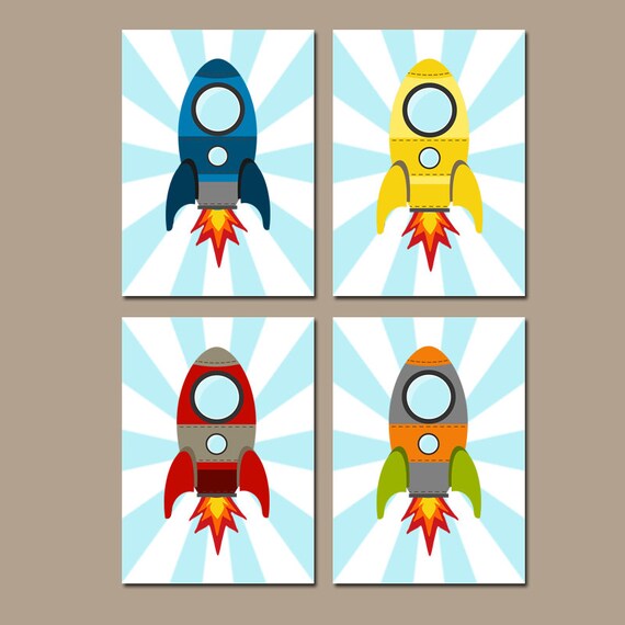 ROCKET SHIP Wall Art Baby Boy Nursery Decor Big Boy Bedroom Etsy