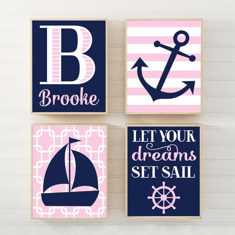 Nautical nursery print boats new baby boy gift personalised bedroom wall art
