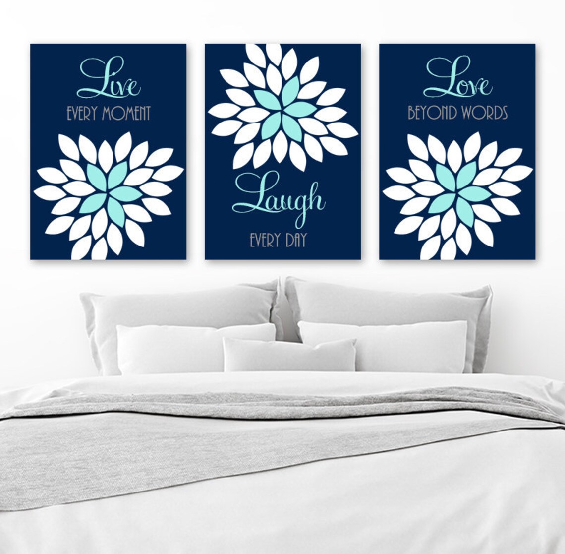 Live Laugh Love Wall Art CANVAS or Prints Navy Aqua Bedroom Etsy