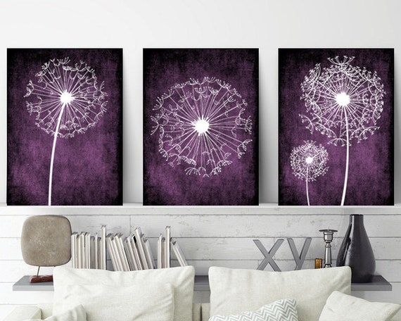 Dandelion Wall Art Purple Bedroom Wall Art Dandelion Canvas Or Prints Purple Bathroom Decor Dandelion Wall Decor Set Of 3 Wall Decor