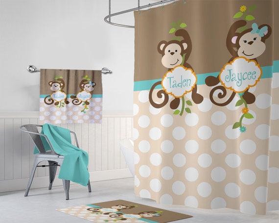 monkey shower curtain personalized