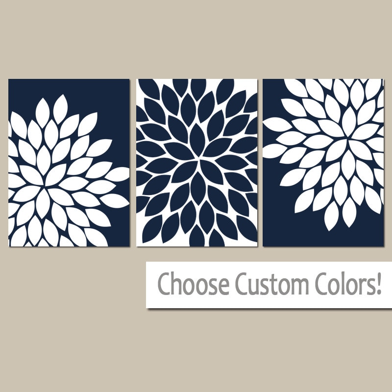 NAVY WHITE Wall Art CANVAS or Prints Navy Bathroom Pictures Etsy