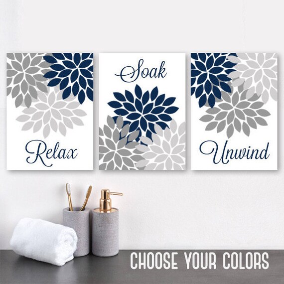 Navy Gray Bathroom Wall Decor NAVY GRAY BATHROOM Canvas or Etsy
