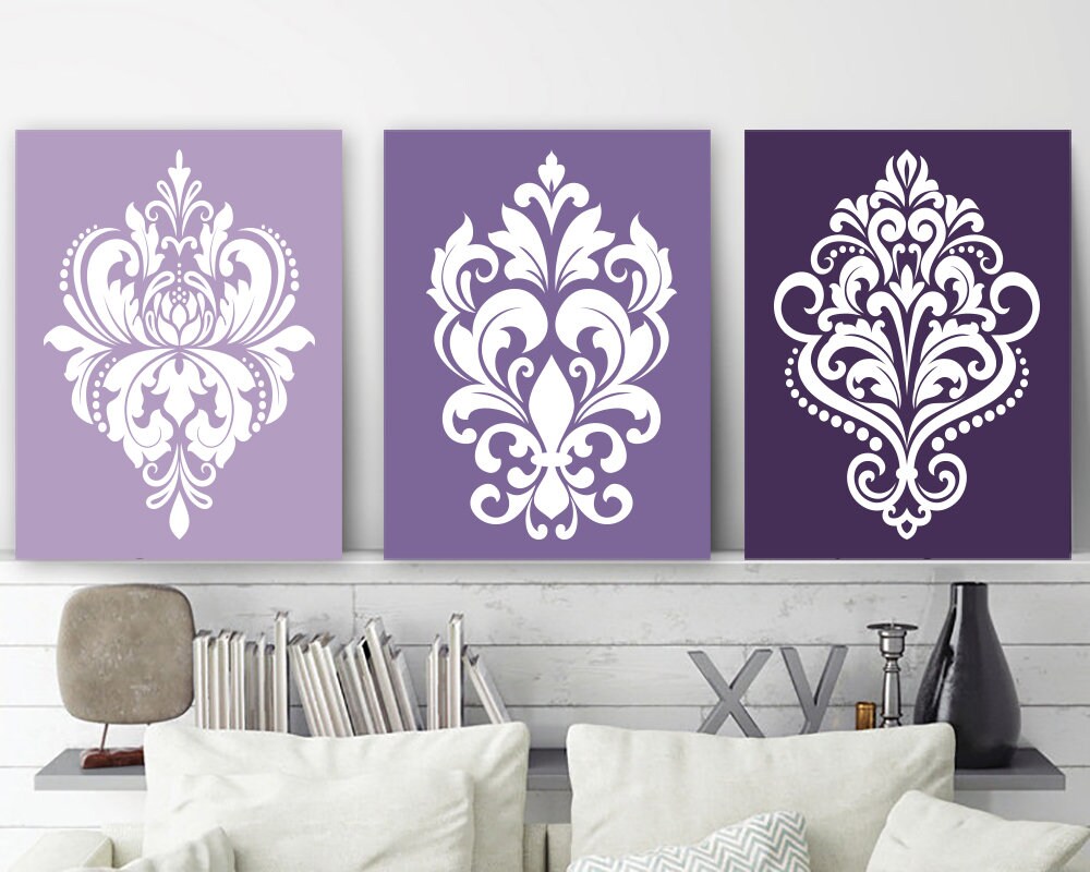 Purple Bedroom Decor Damask Wall Art Canvas Or Prints Etsy