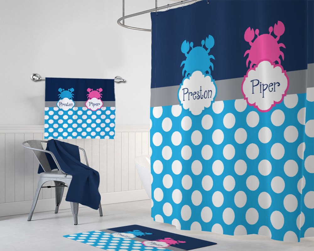 Child Boy Girl SHOWER CURTAIN Crab Boy Girl Monogram Etsy
