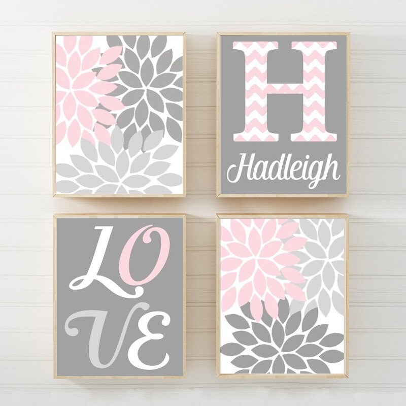 PINK GRAY Nursery Wall Decor Baby GIRL Wall Art Canvas or Etsy