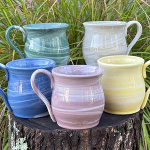 Handmade Ceramic Coffee Mug: Swirled Pottery Cup, 13 oz