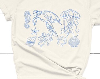 Sea Animals T-Shirt , Ocean Life Graphic Tee, Marine Creatures Shirt , Cute Sea Life Tee,  Beach Lover Gift , Ocean Wildlife Shirt