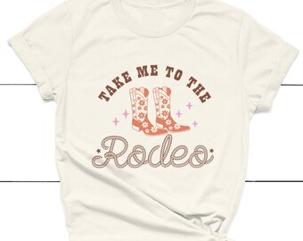 T-shirt Take Me To The Rodeo: cowboylaarzen met bloemen, westernstijl