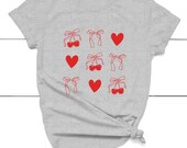Heart T-shirt, Cherry T-shirt, Coquette Bow T-shirt, Women's T-shirt, Cute Women's Shirt, Valentines Day Shirt, Cute Vibes, Graphic Tee