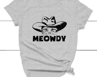 ニャーディキャットTシャツ：面白いカウボーイキティグラフィックTシャツ