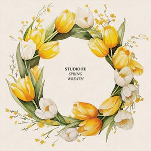 Clipart couronne de tulipes printanières - PNGs floraux aquarelles pour toile et bricolage, couronne de Pâques, fleurs de mariage, fleurs de fête des mères