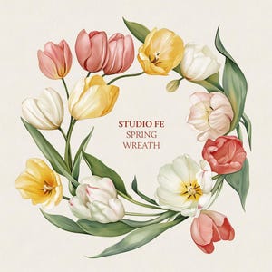Clipart couronne de tulipes printanières - PNGs floraux aquarelles pour toile et bricolage, couronne de Pâques, fleurs de mariage, fleurs de fête des mères