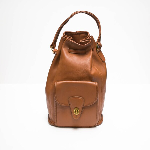 Vintage Coach X Large British Tan Leather Backpack Rucksack Sling Bucket Bag Purse 9992