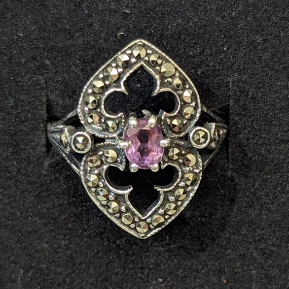 Stunning Sterling Silver Amethyst and Marcasite R… - image 1