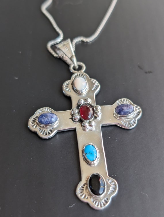 Silver Gemstone Cross Necklace