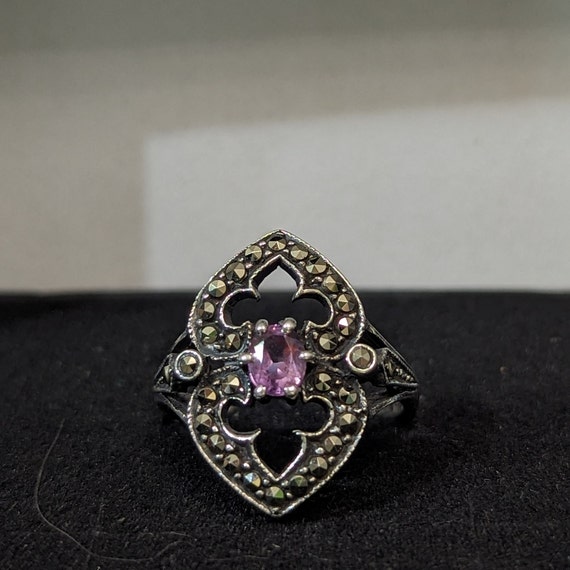 Stunning Sterling Silver Amethyst and Marcasite R… - image 2
