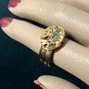 Artisan Crafted Ring, Steampunk, Unisex, Vintage Swiss Watchgears, Multi-Metal, Gold, Silver, OOAK, Handmade Statement Ring, Size 10