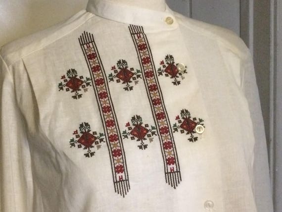 Vintage Embroidered Linen Peasant Blouse, Shirt, C