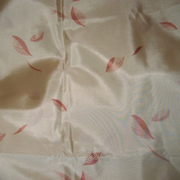 Beautiful Vintage 1930's Art Deco French Silk Yardage Creme w. Salmon Leaves 3 yds.