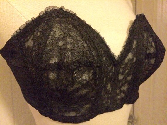 Early Vintage Black Merry Widow Lace Bra Strapless