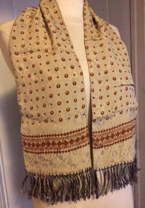 Vintage 20's Art Deco Silk Jacquard Scarf w/ Silk