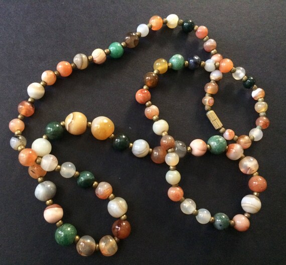 Agate Beaded Necklace, Multi-Agate Bead, Graduate… - image 5