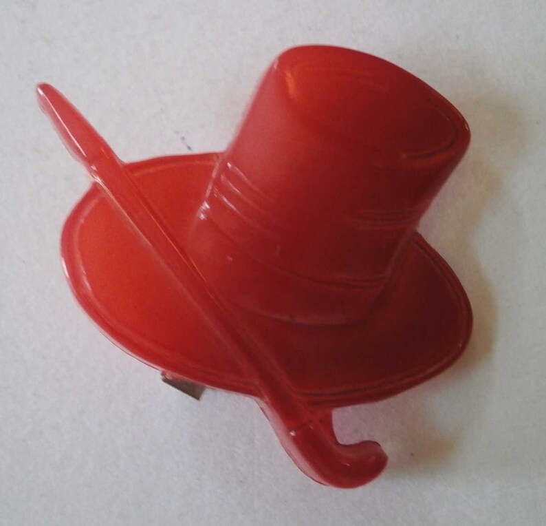 Vintage Bakelite Red Top Hat & Cane Pin Brooch Etsy