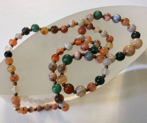 Agate Beaded Necklace, Multi-Agate Bead, Graduate… - image 2