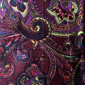 Vintage Fabric, Dark Burgundy Paisley Cotton, Made in England, 1.5 Yards