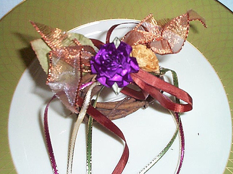 HandMade Napkin Ring Silk Flower Woven Ribbon Bent Vine Etsy