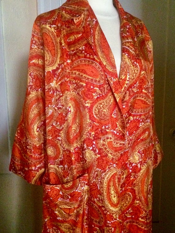 Vintage 40's Paisley Rayon Robe, Long, Size Large