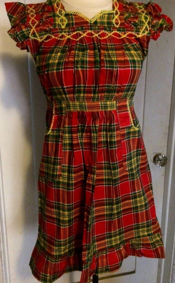 Vintage Guatemalan Red Plaid Pinafore 