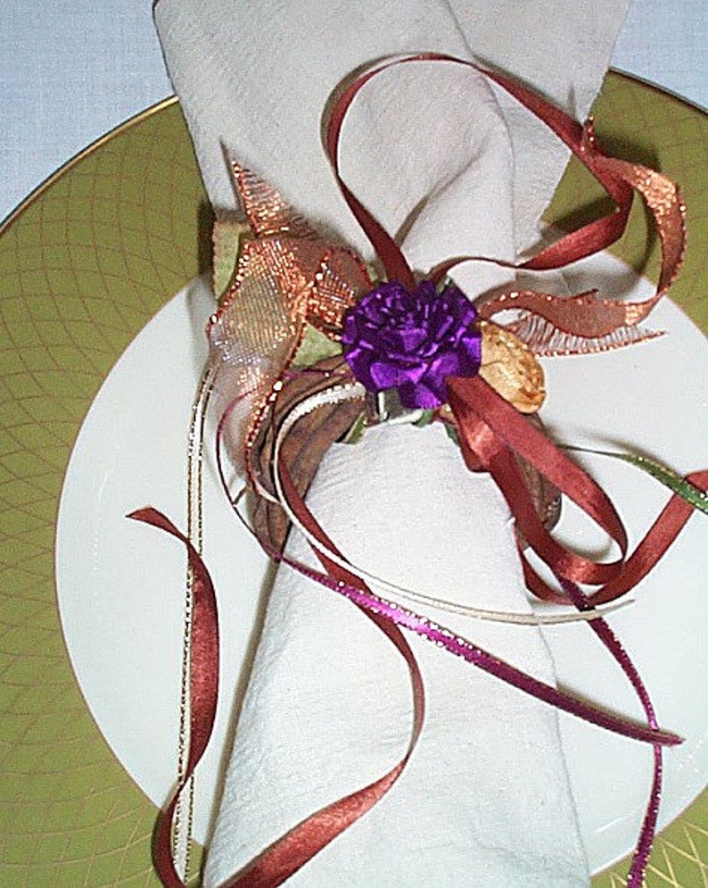 HandMade Napkin Ring Silk Flower Woven Ribbon Bent Vine Etsy