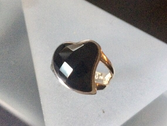Sterling Silver Black Onyx Ring Modernist Heart Shaped Etsy