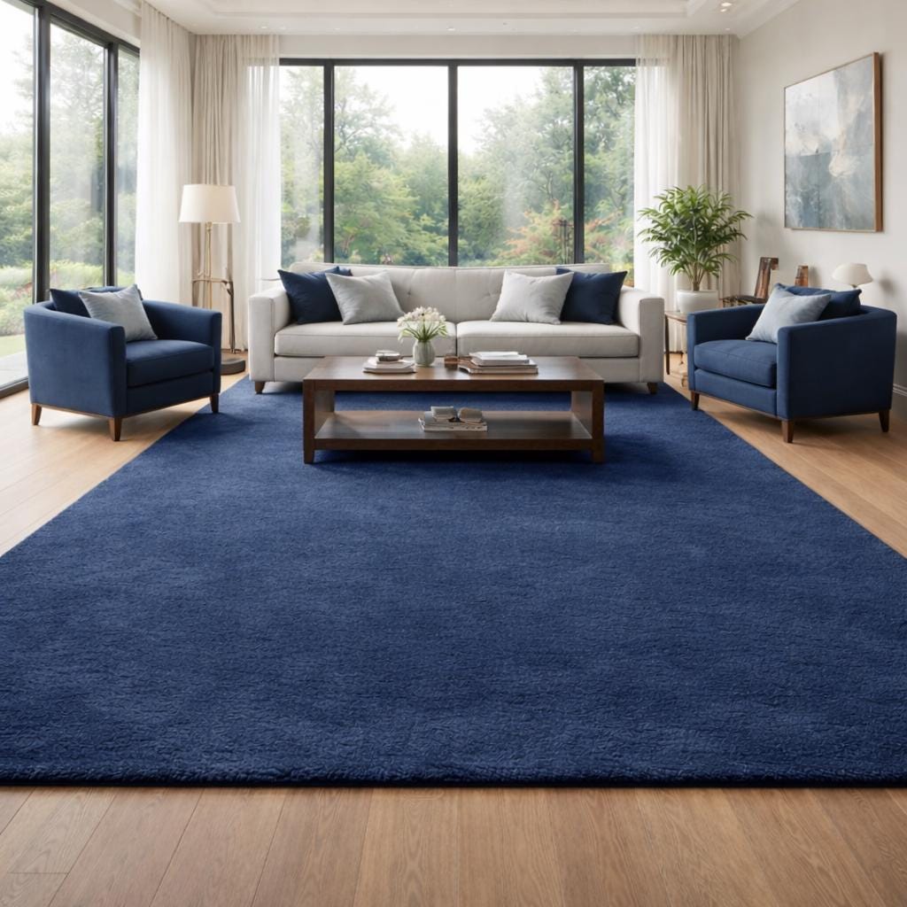 Navy Blue Rug Hand Tufted Wool Area Rug Modern Minimalist Living Room ...