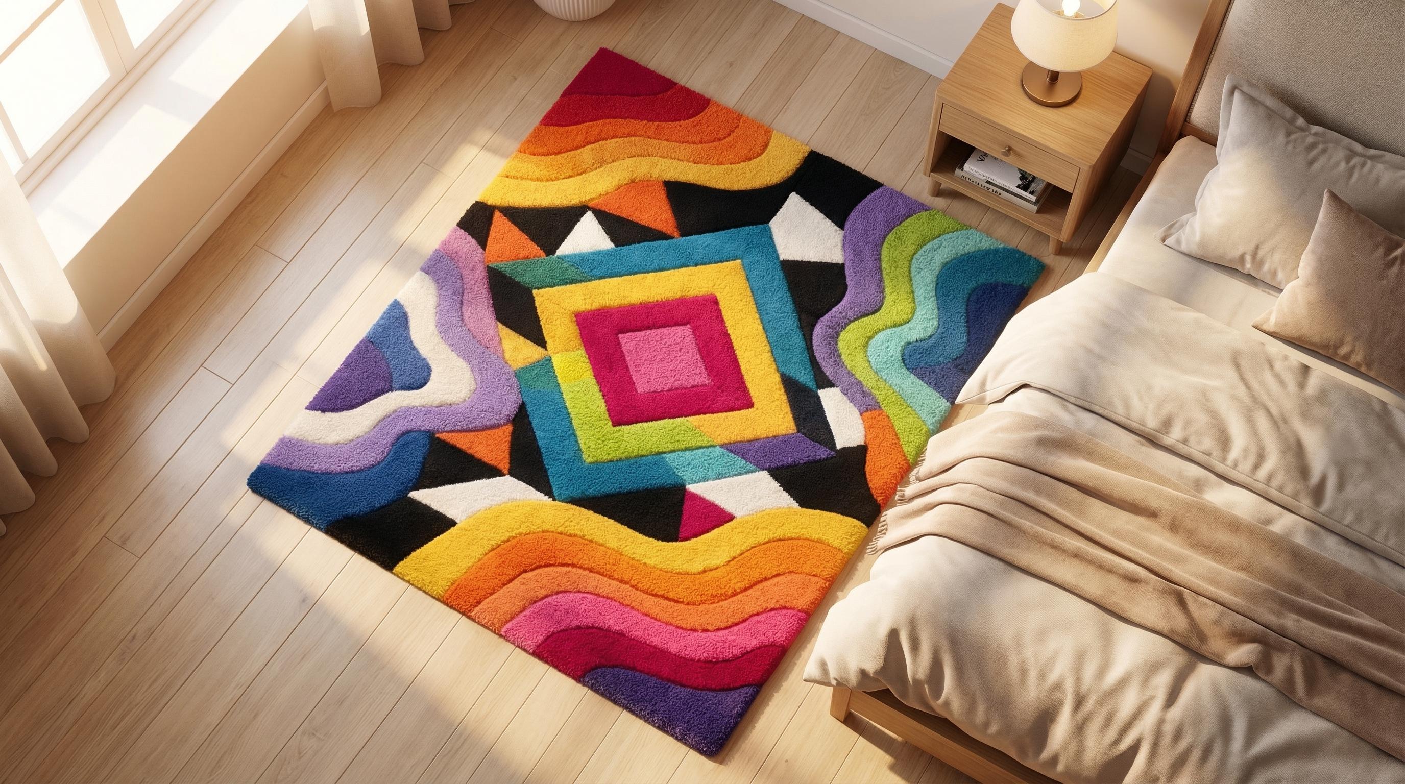 Colorful Wool Rug, Dopamine Decor Area Carpet, Hand Tufted Rainbow ...
