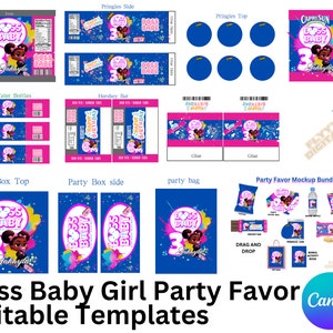 Boss Baby Girl Party Favors Editable Digital Templates (Canva Only)