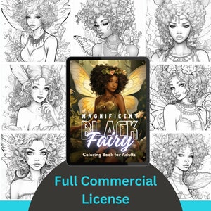 50 Black Fairy Coloring  | Adults Coloring Books | |Instant Download |Grayscale Coloring Page | Printable PD || KDP Interior | Resell Rights