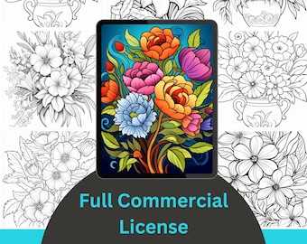 50 Blumen Malbuch | Malbücher für Erwachsene | |Sofortiger Download |Graustufen Malseite | Druckbare PD || KDP Interior | Rechte weiterverkaufen