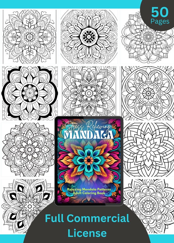 50 Mandala  Coloring  Pages | Adult Coloring Pages | Grayscale Coloring Book | Digital Download | KDP Ready | KDP Interior | Resell Rights