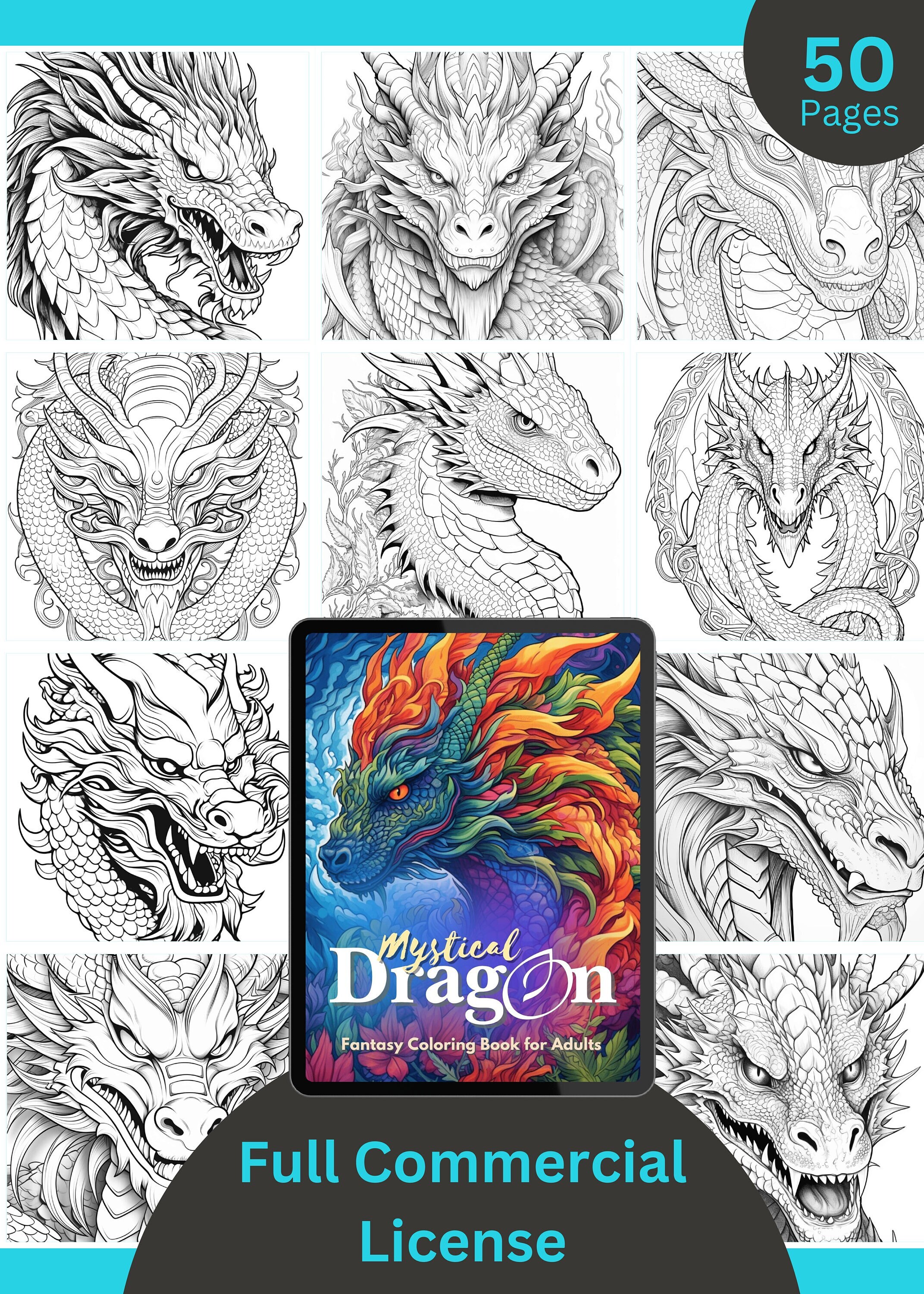 50 Dragon Coloring Pages for Adults| Fantasy Dragon Coloring Book ...
