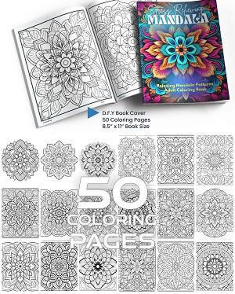 50 Mandala  Coloring  Pages | Adult Coloring Pages | Grayscale Coloring Book | Digital Download | KDP Ready | KDP Interior | Resell Rights