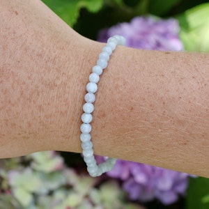 Aquamarine 4mm Beaded Grade A+ Genuine Gemstone Bracelet, Calming Crystal Bracelet, Summer Beach Jewelry, Small, Medium and Large Sizes