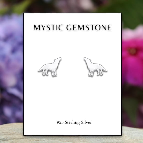 Sterling Silver Howling Wolf Stud Earrings: Animal Lover Jewelry
